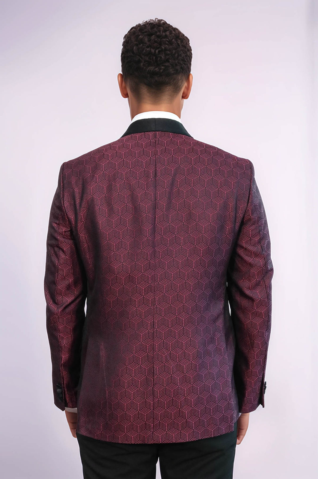 Pentagon Patterned Shawl Lapel Burgundy Men Dinner Jacket - Wessi