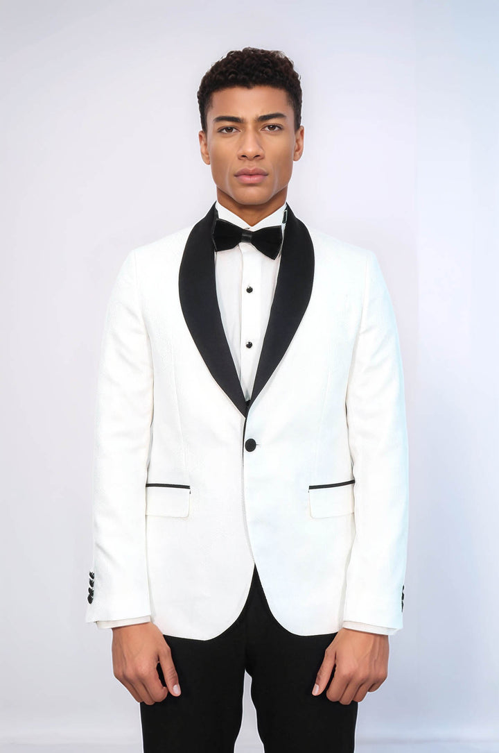 Pentagon Patterned Shawl Lapel White Men Wedding Tuxedo Jacket - Wessi