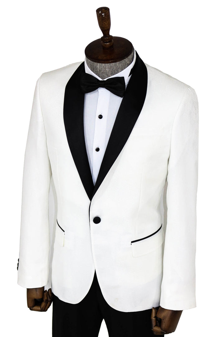 Pentagon Patterned Shawl Lapel White Men Prom Blazer and Trousers Combination- Wessi