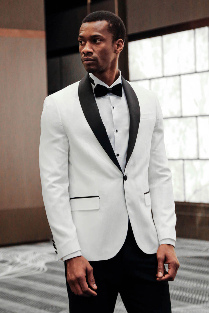 Pentagon Patterned Shawl Lapel White Men Wedding Tuxedo Jacket - Wessi