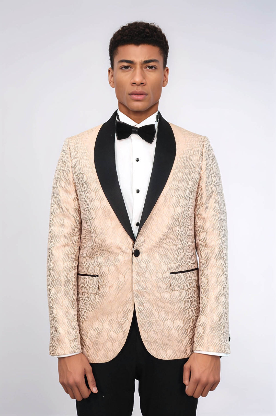 Pentagon Patterned Shawl Lapel Cream Men Dinner Jacket - Wessi