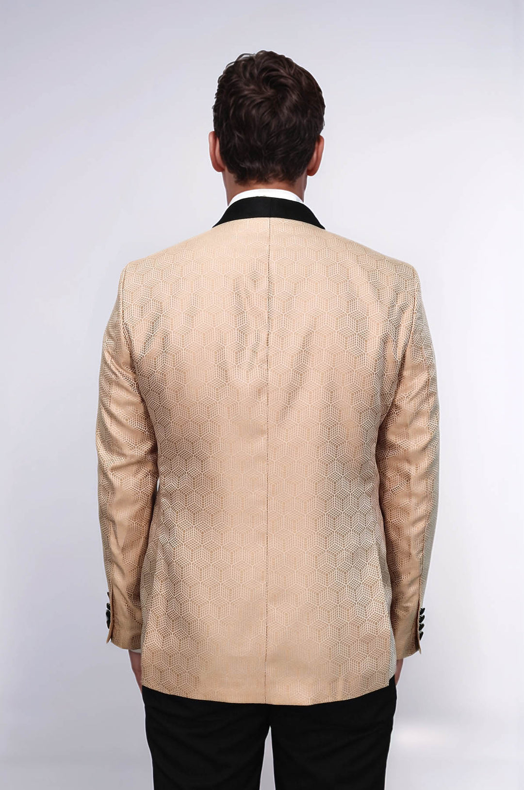 Pentagon Patterned Shawl Lapel Cream Men Prom Blazer  and Trousers Combination Suit- Wessi