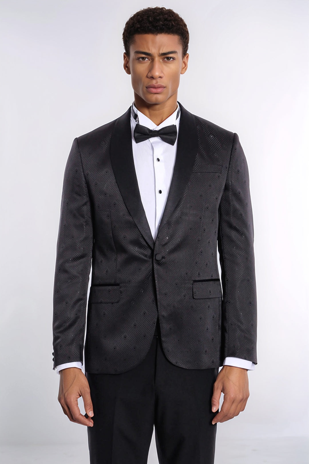 Dot Patterned Slim Fit Black Men Prom Blazer and Trousers Combination Suit - Wessi