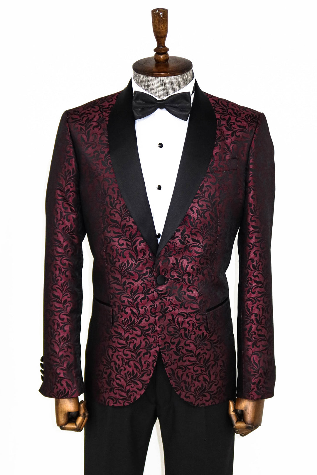 Blazer de fiesta para hombre color burdeos con estampado floral y solapa chal - Wessi