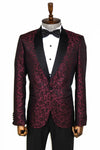 Shawl Lapel Floral Patterned Burgundy Men Prom Blazer - Wessi