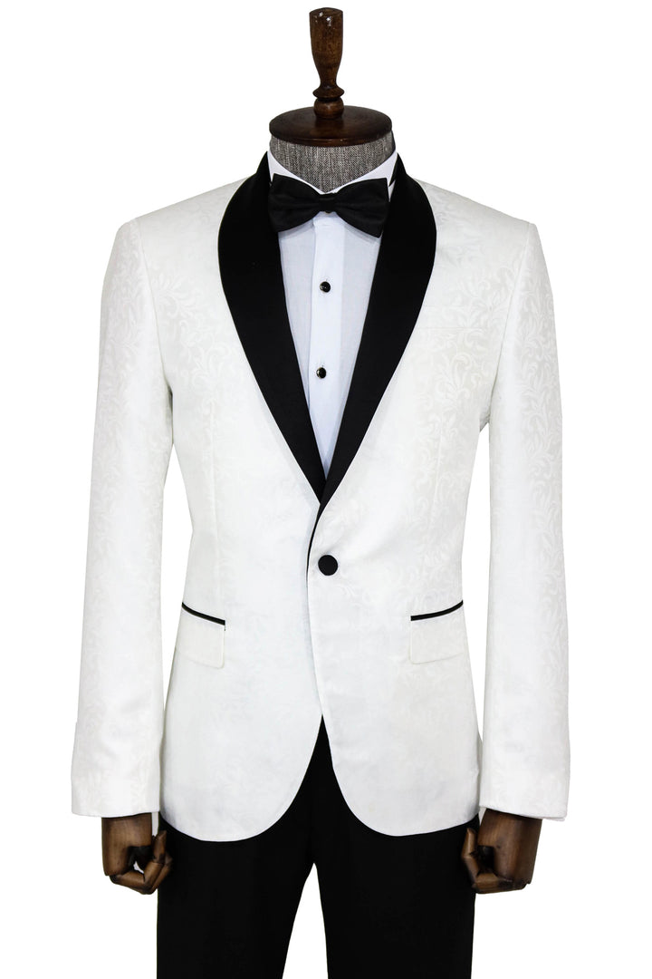 Blazer de fiesta para hombre blanco con estampado floral y solapa chal - Wessi