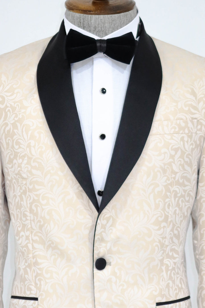 Blazer de fiesta para hombre color crema con estampado floral y solapa chal - Wessi