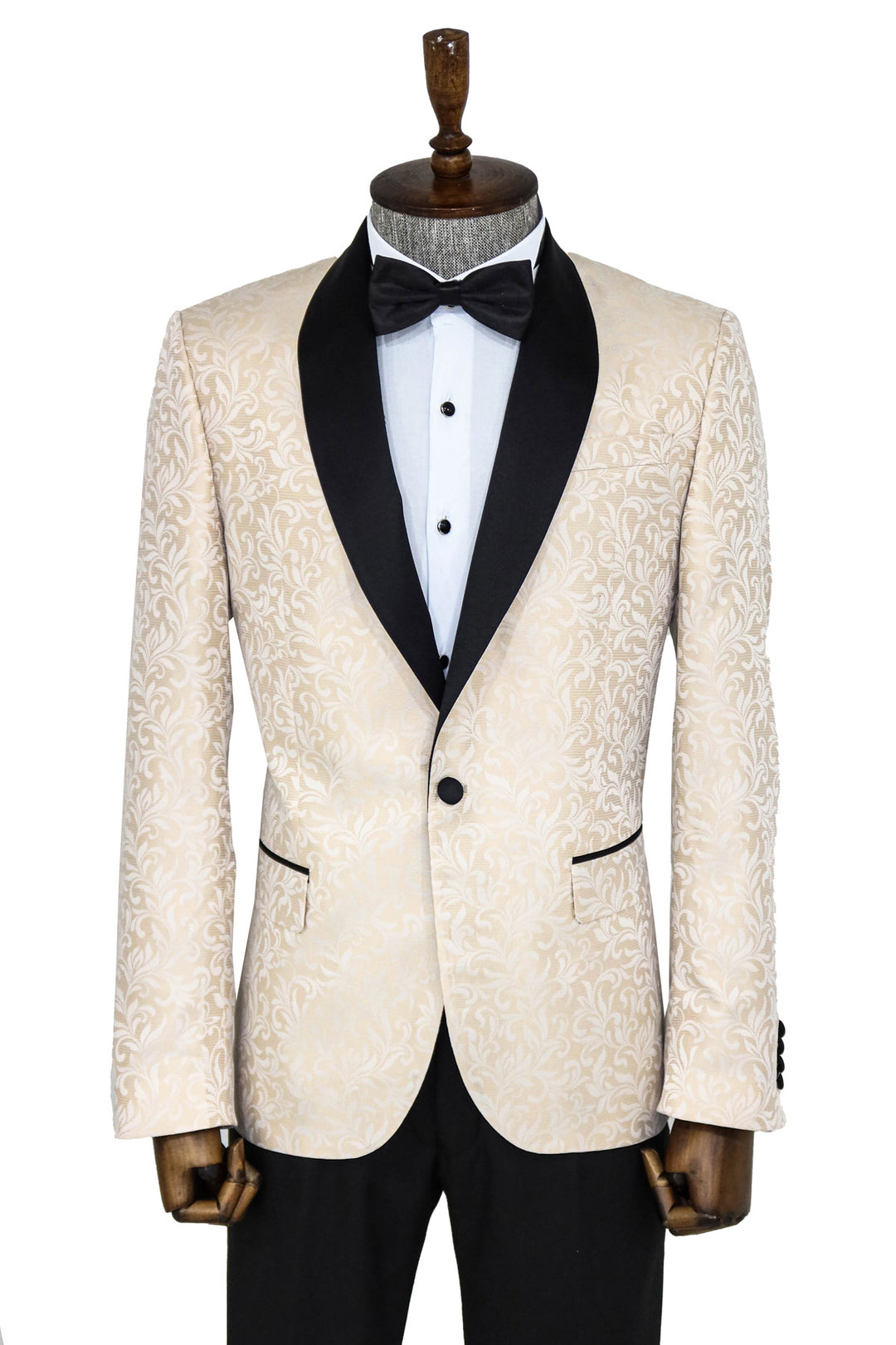 Blazer de fiesta para hombre color crema con estampado floral y solapa chal - Wessi