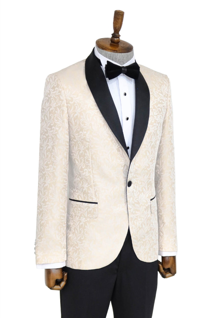 Blazer de fiesta para hombre color crema con estampado floral y solapa chal - Wessi