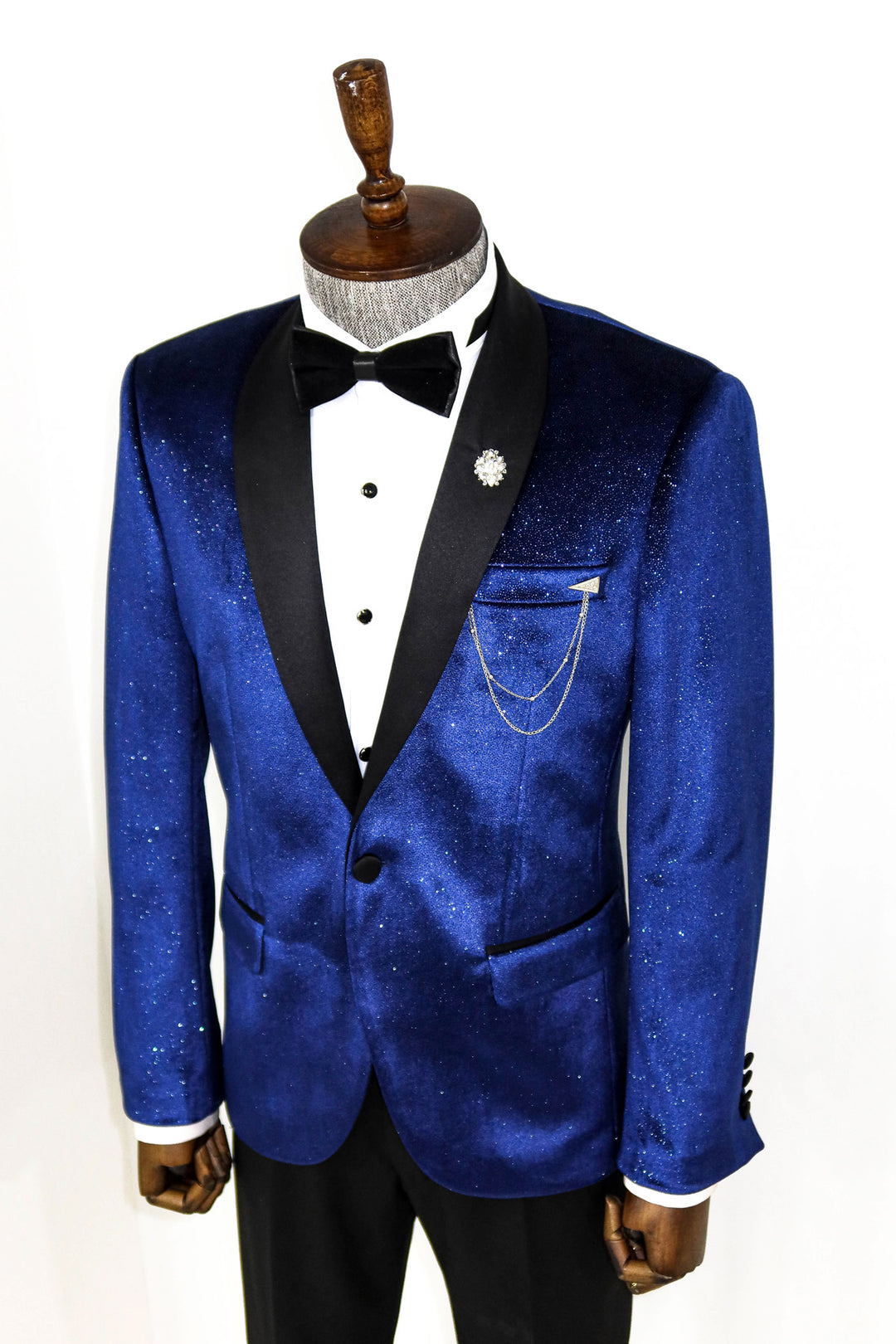 Blazer de Bal Homme Velours Bleu Sax Col Châle - Wessi