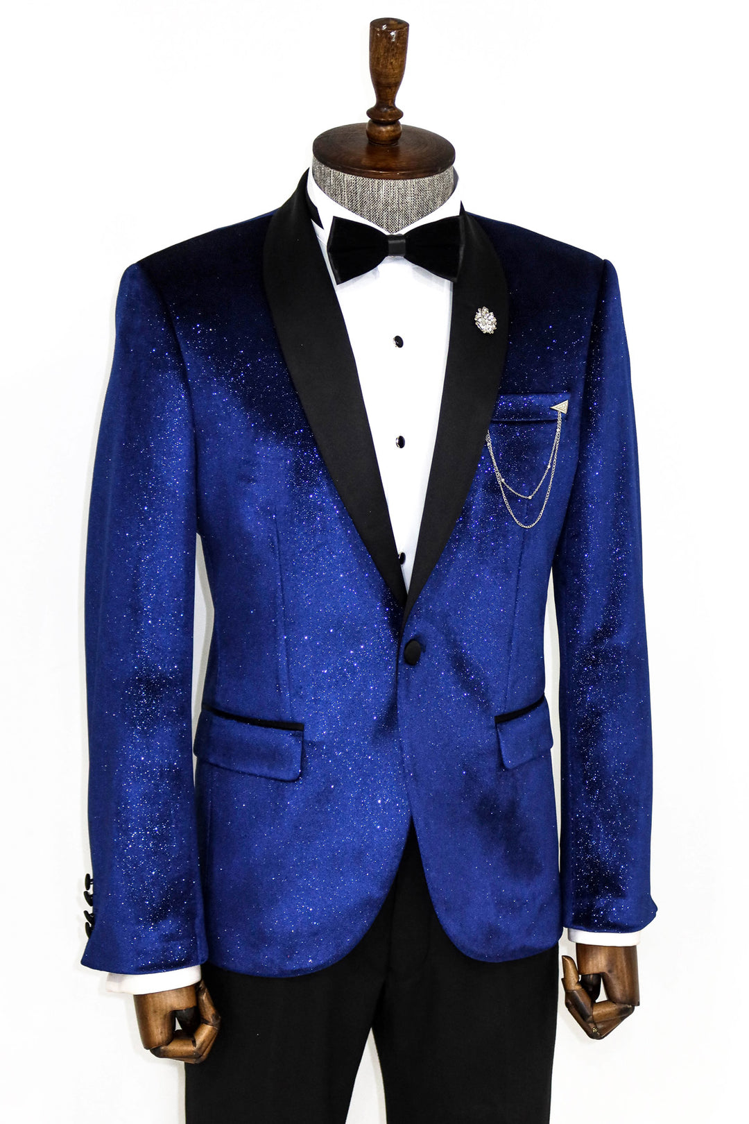 Blazer de Bal Homme Velours Bleu Sax Col Châle - Wessi