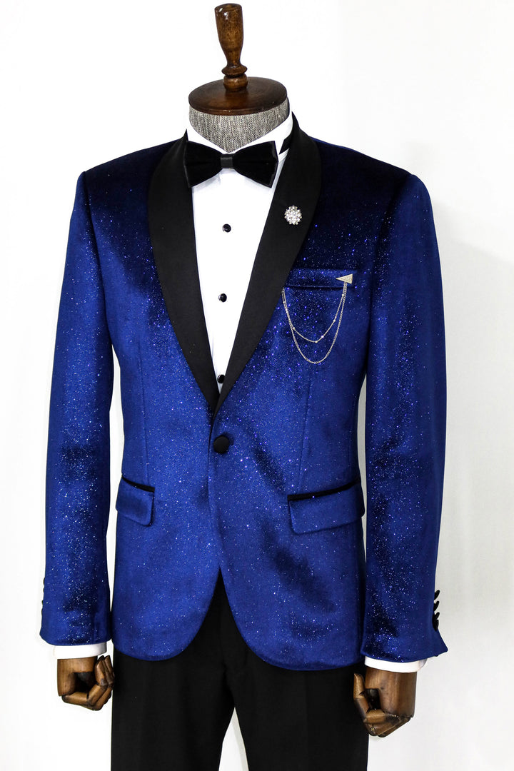 Blazer de Bal Homme Velours Bleu Sax Col Châle - Wessi