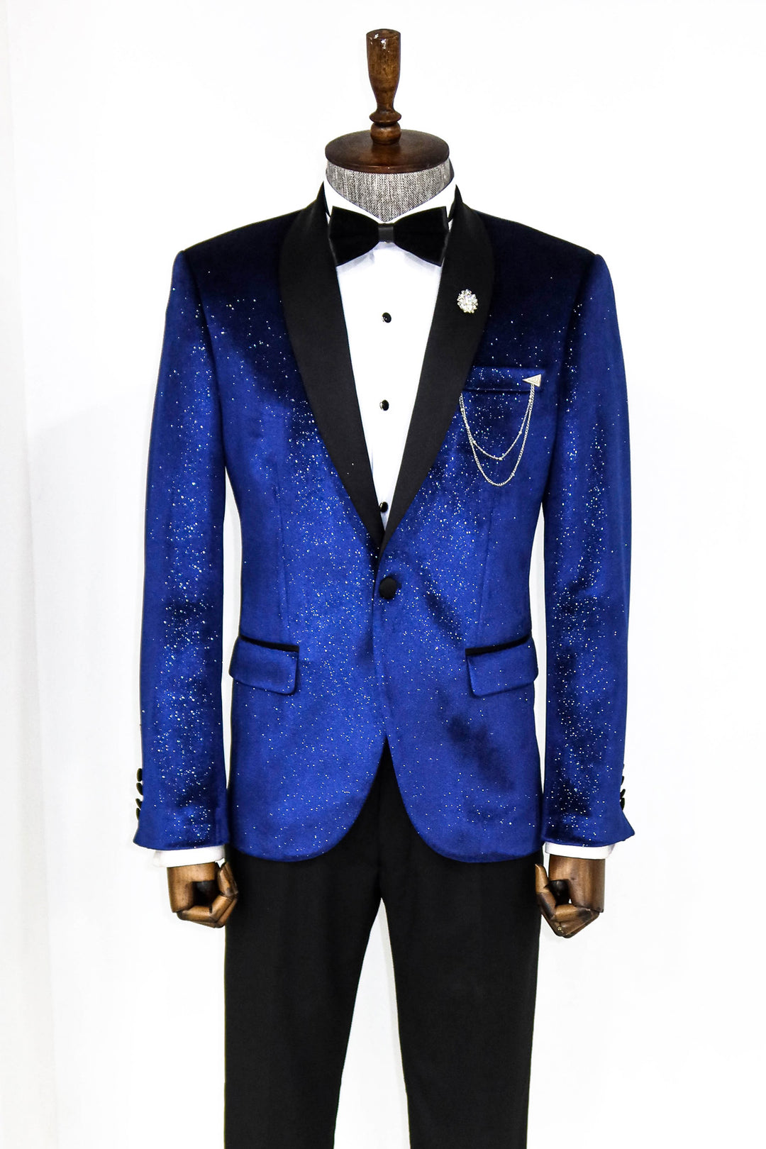 Blazer de Bal Homme Velours Bleu Sax Col Châle - Wessi