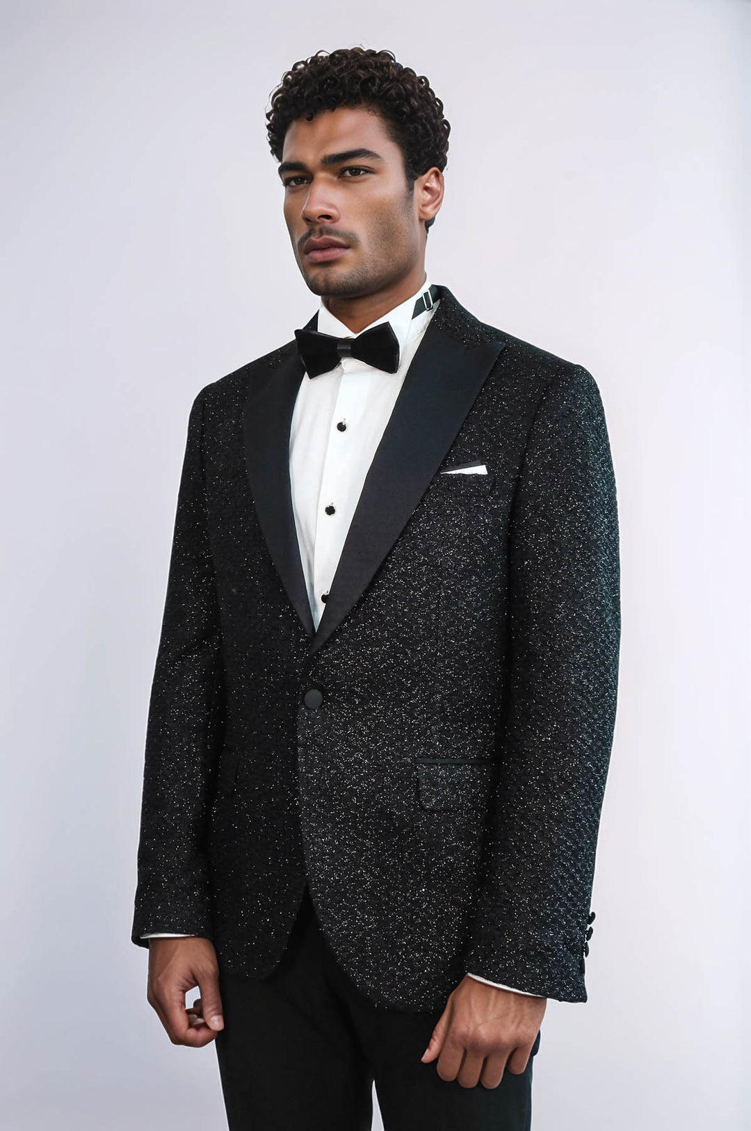 Gingham Patterned Glitter Black Men Prom Blazer and Trousers Combination Suit- Wessi