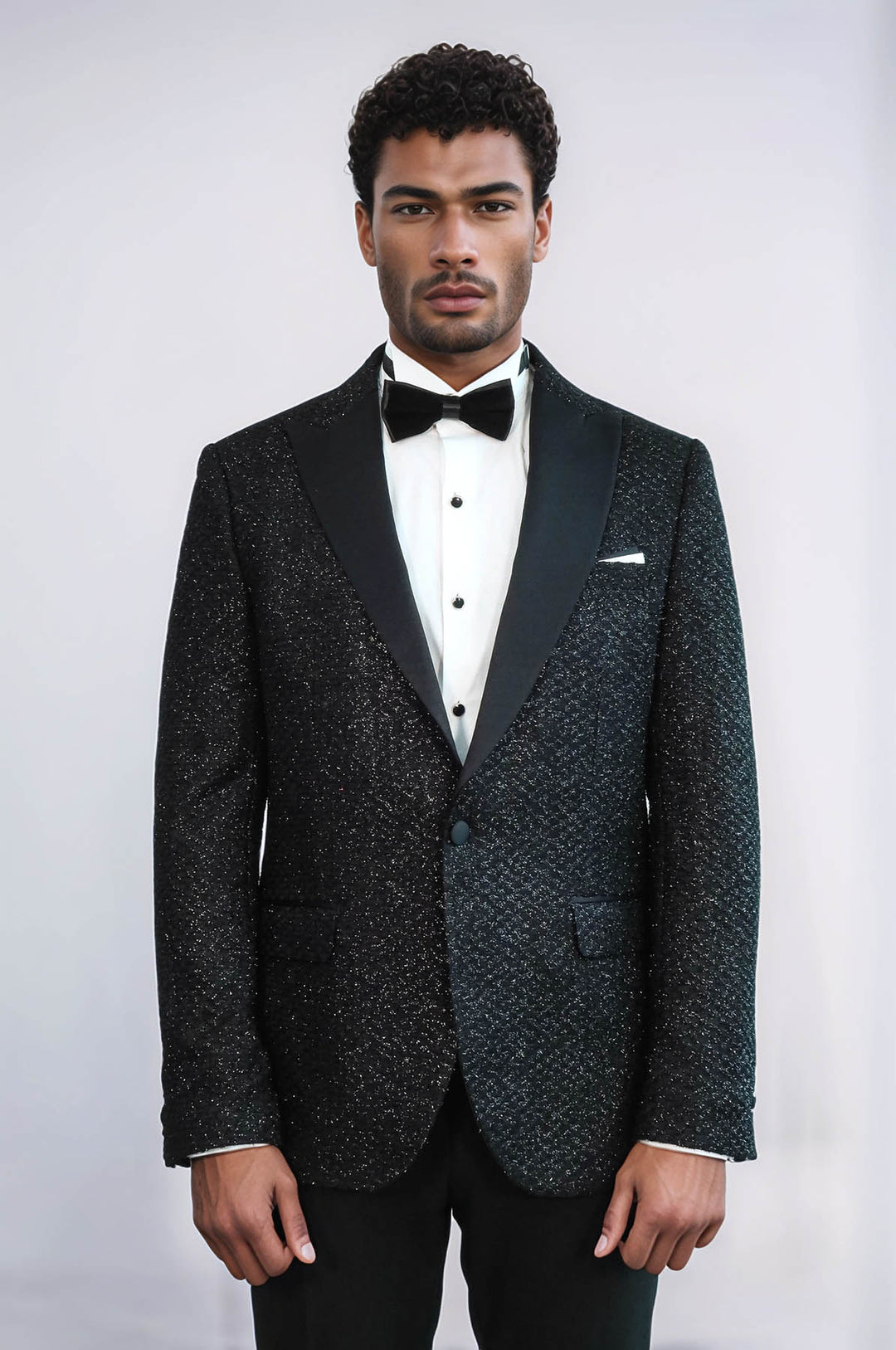 Gingham Patterned Glitter Black Men Prom Blazer and Trousers Combination Suit- Wessi