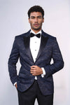 Patterned Slim Fit Navy Blue Men Singer Tuxedo Blazer - Wessi