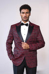 Patterned Slim Fit Burgundy Men Tuxedo Jacket - Wessi