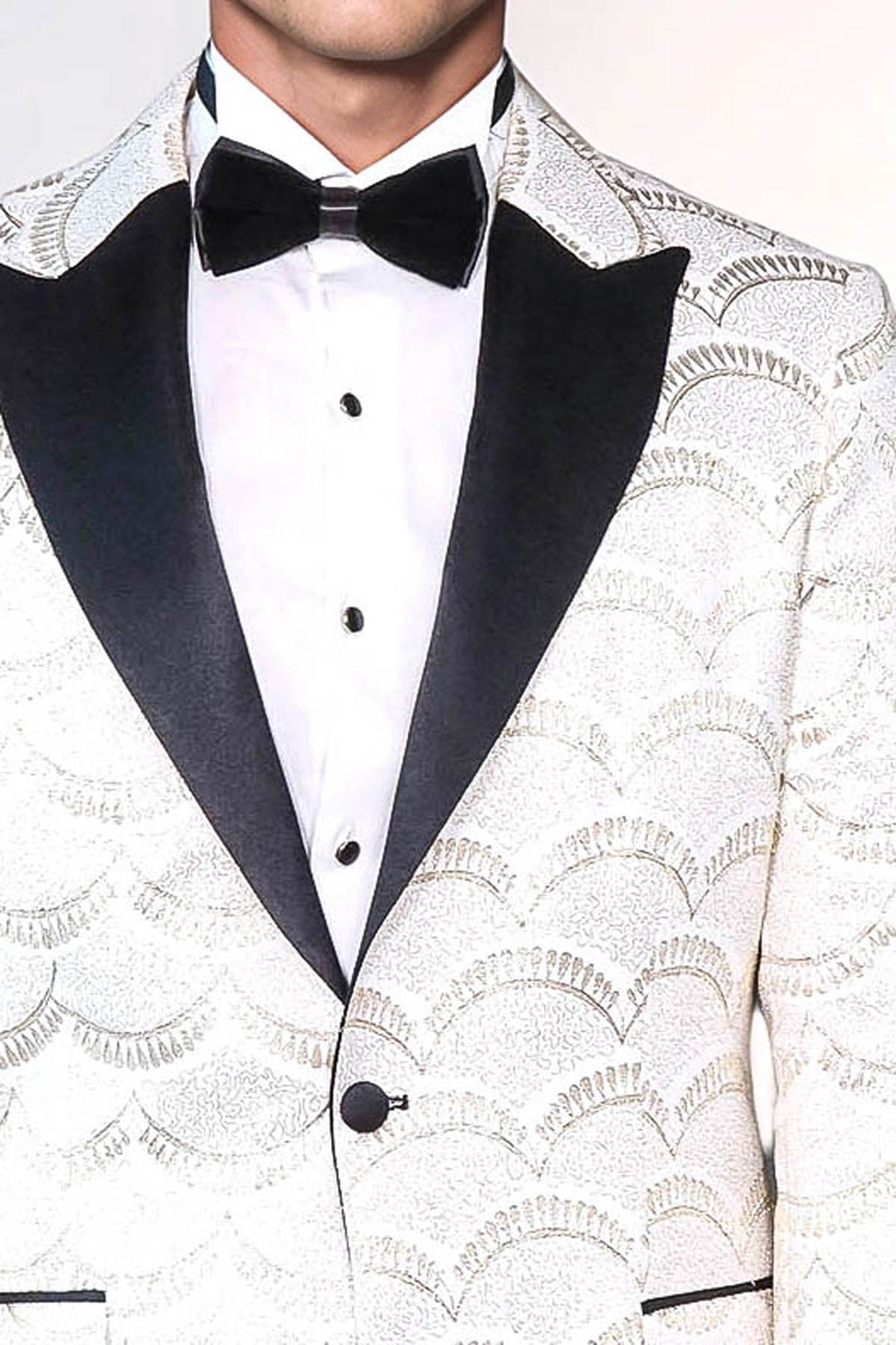 Patterned Slim Fit White Men Dinner Jacket - Wessi