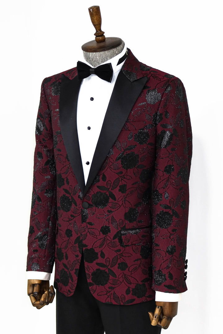 Blazer de fiesta para hombre burdeos con estampado floral - Wessi