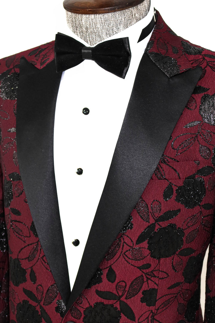 Blazer de fiesta para hombre burdeos con estampado floral - Wessi