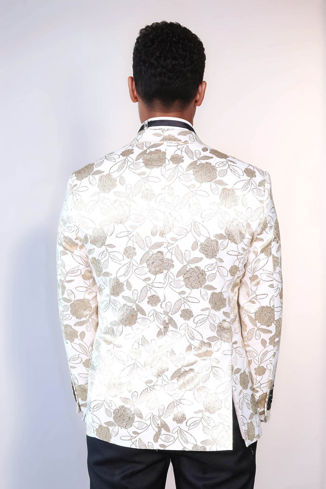 Floral Patterned White Men Tuxedo Blazer - Wessi