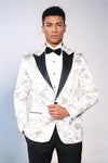 Floral Patterned White Men Tuxedo Blazer - Wessi