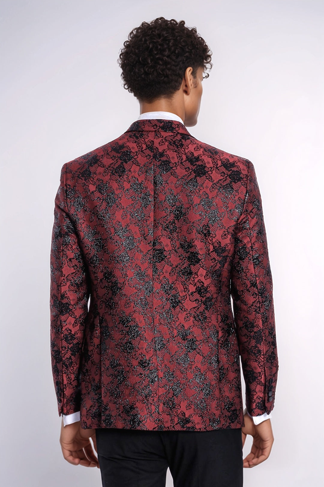 Floral Patterned Slim Fit Burgundy Men Evening  Dinner Blazer - Wessi