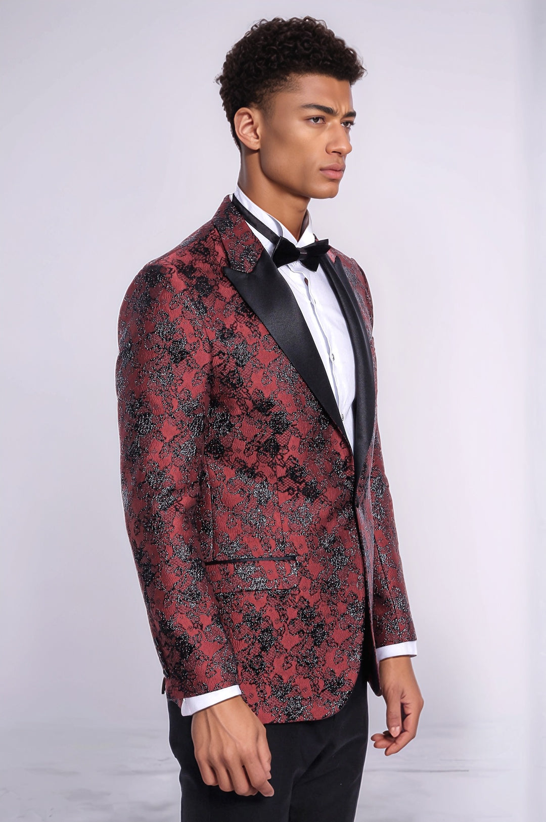 Floral Patterned Slim Fit Burgundy Men Evening  Dinner Blazer - Wessi