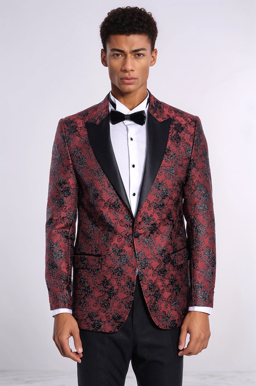 Floral Patterned Slim Fit Burgundy Men Evening  Dinner Blazer - Wessi