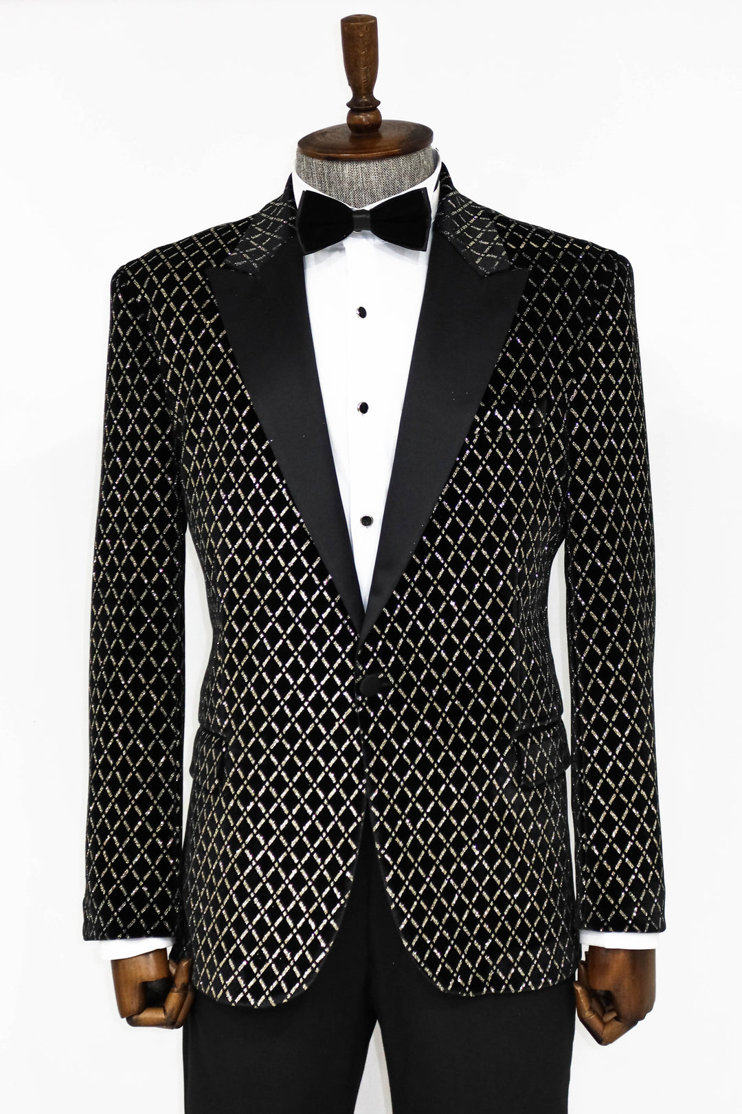 Black Patterned Over Black Men Prom Blazer - Wessi