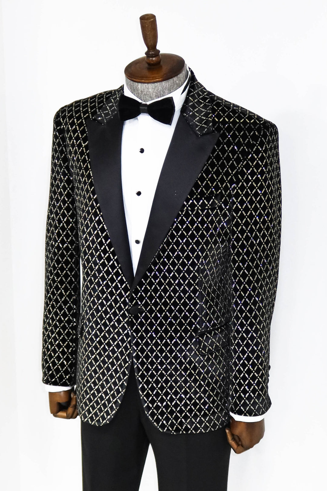 Black Patterned Over Black Men Prom Blazer - Wessi