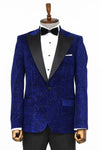 Glitter Floral Patterned Sax Blue Men Prom Blazer - Wessi