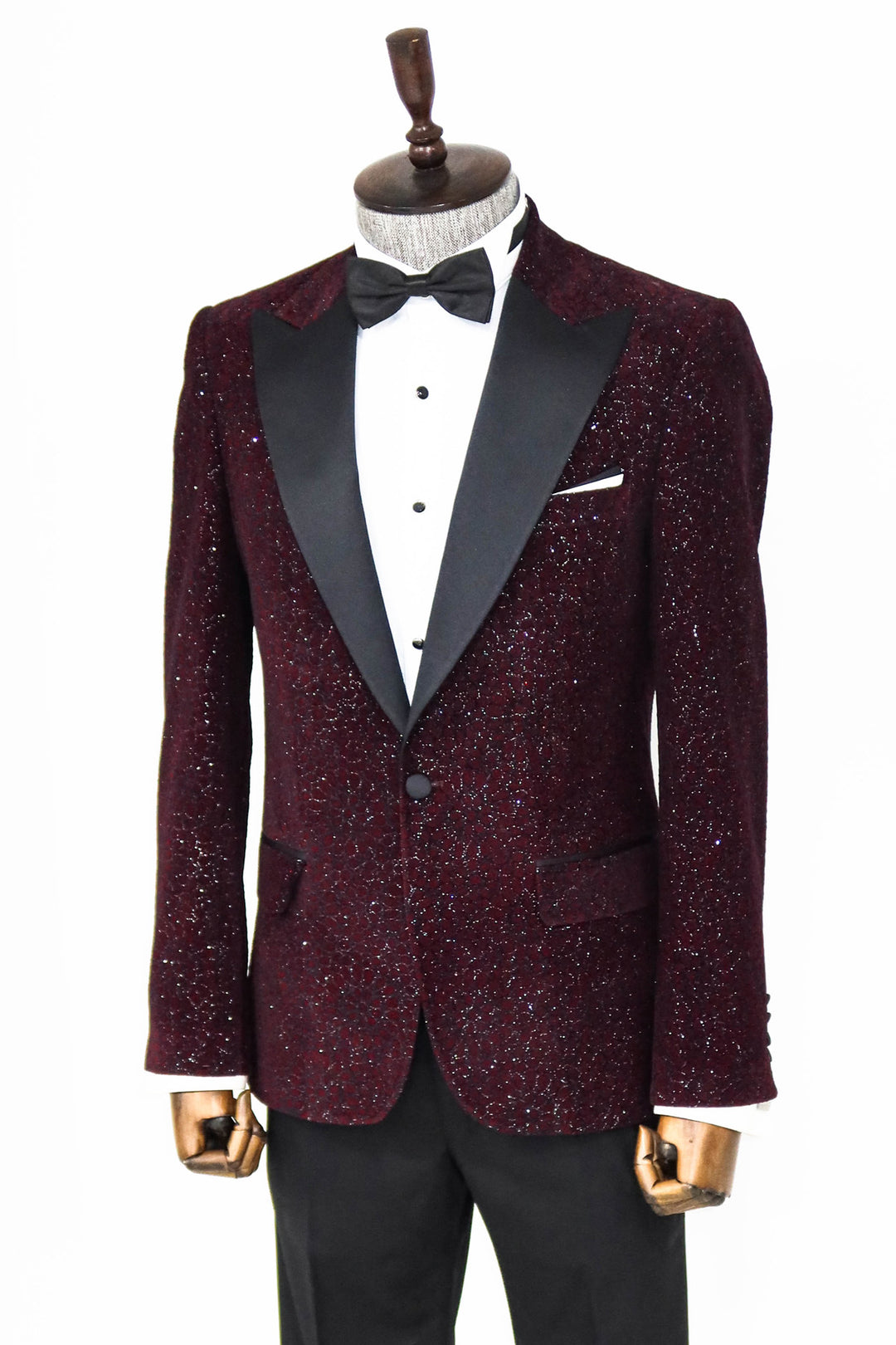 Glitter Floral Patterned Burgundy Men Prom Blazer - Wessi