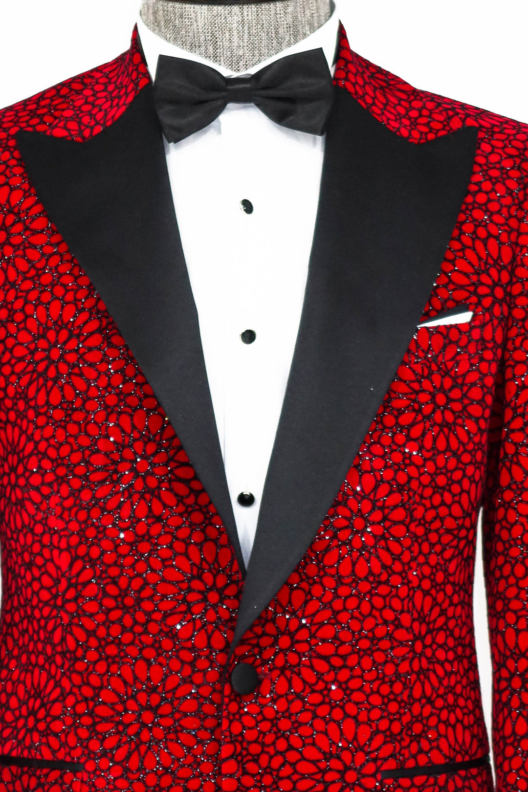 Glitter Floral Patterned Burgundy Men Prom Blazer - Wessi