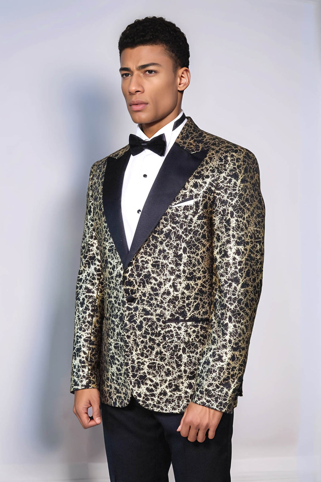 Blazer de bal noir pour hommes à motif racine et revers en pointe - Wessi