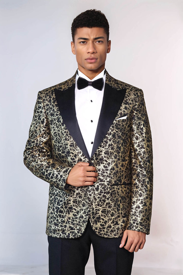 Blazer de bal noir pour hommes à motif racine et revers en pointe - Wessi