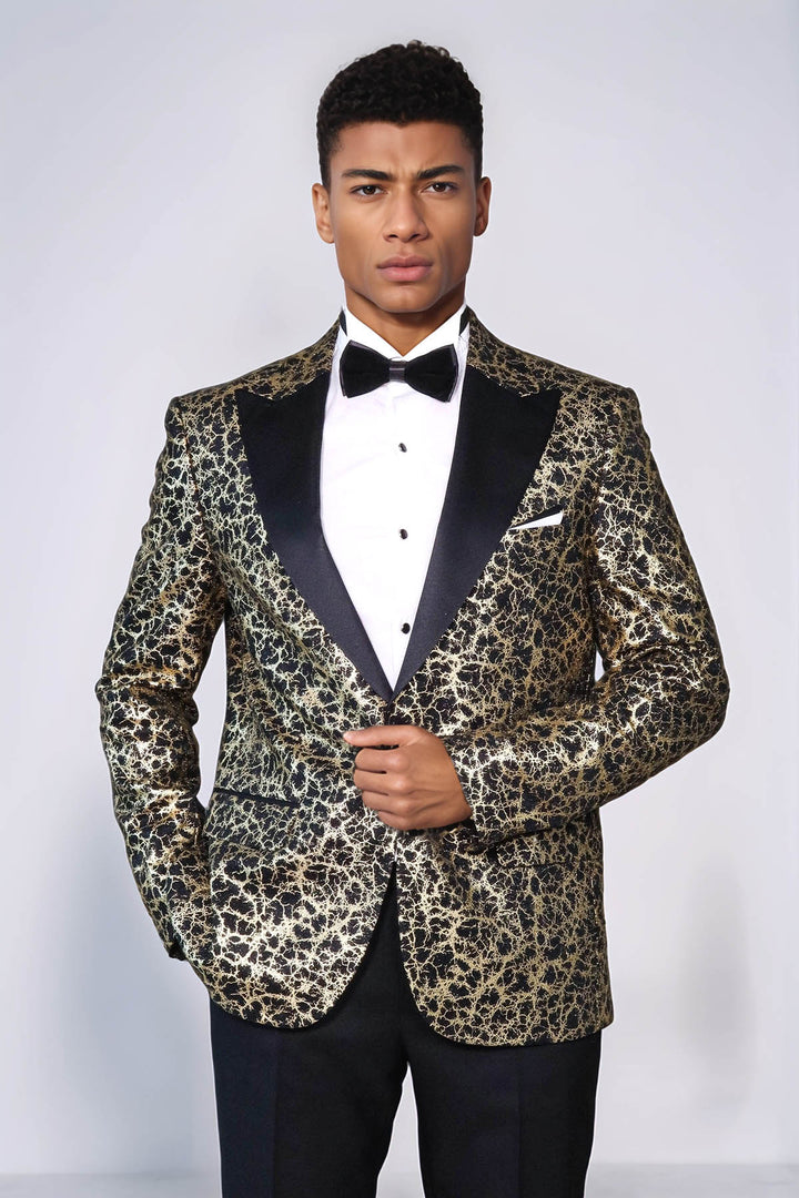 Blazer de bal noir pour hommes à motif racine et revers en pointe - Wessi