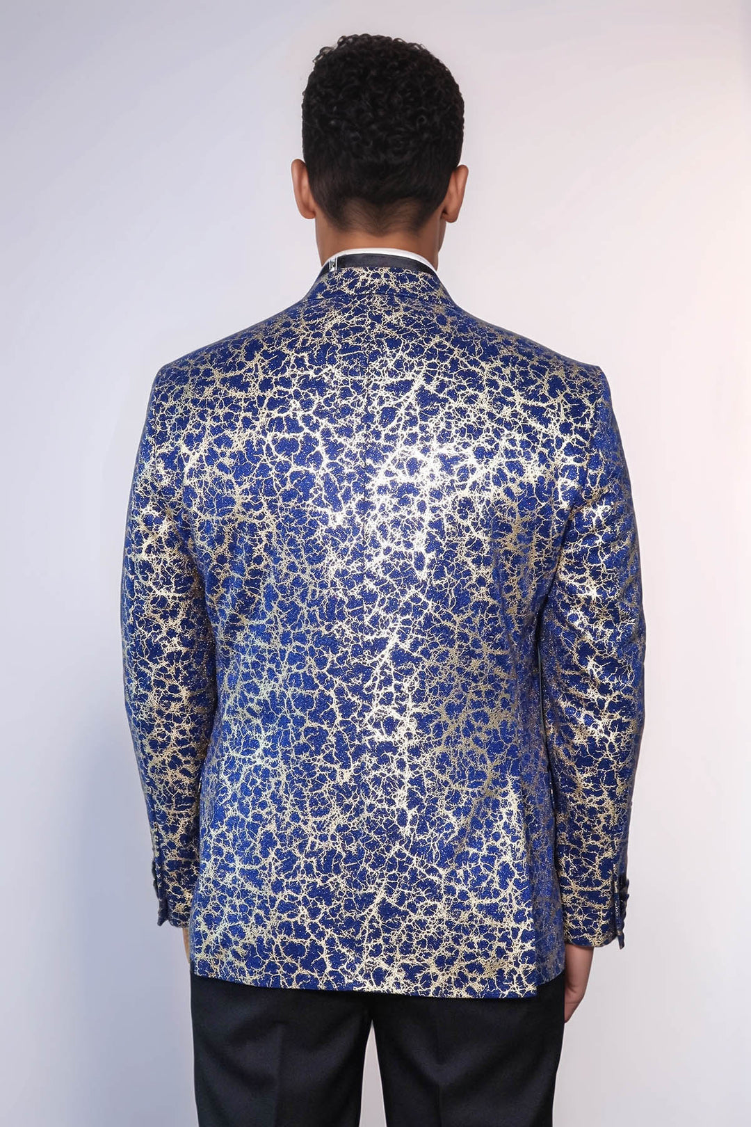 Blazer de bal pour hommes bleu foncé à revers en pointe à motif racine - Wessi