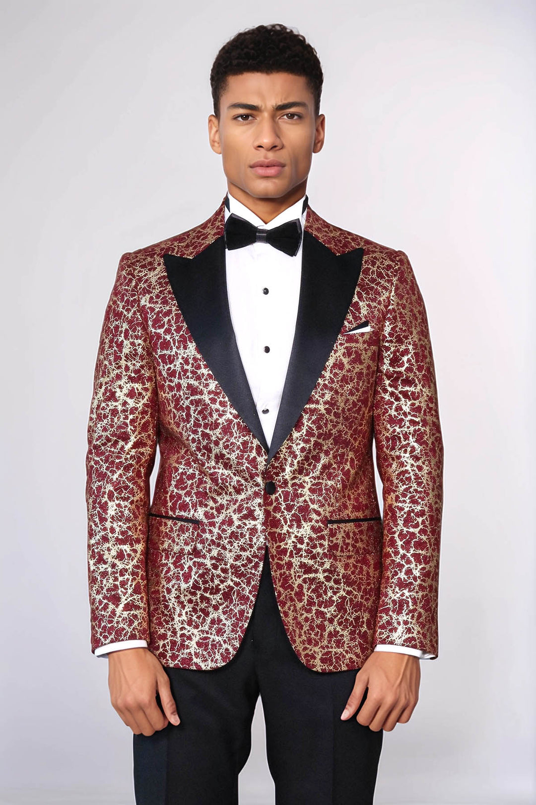 Root Pattern Peak Lapel Burgundy Men Prom Blazer and Trousers Combination Suit- Wessi