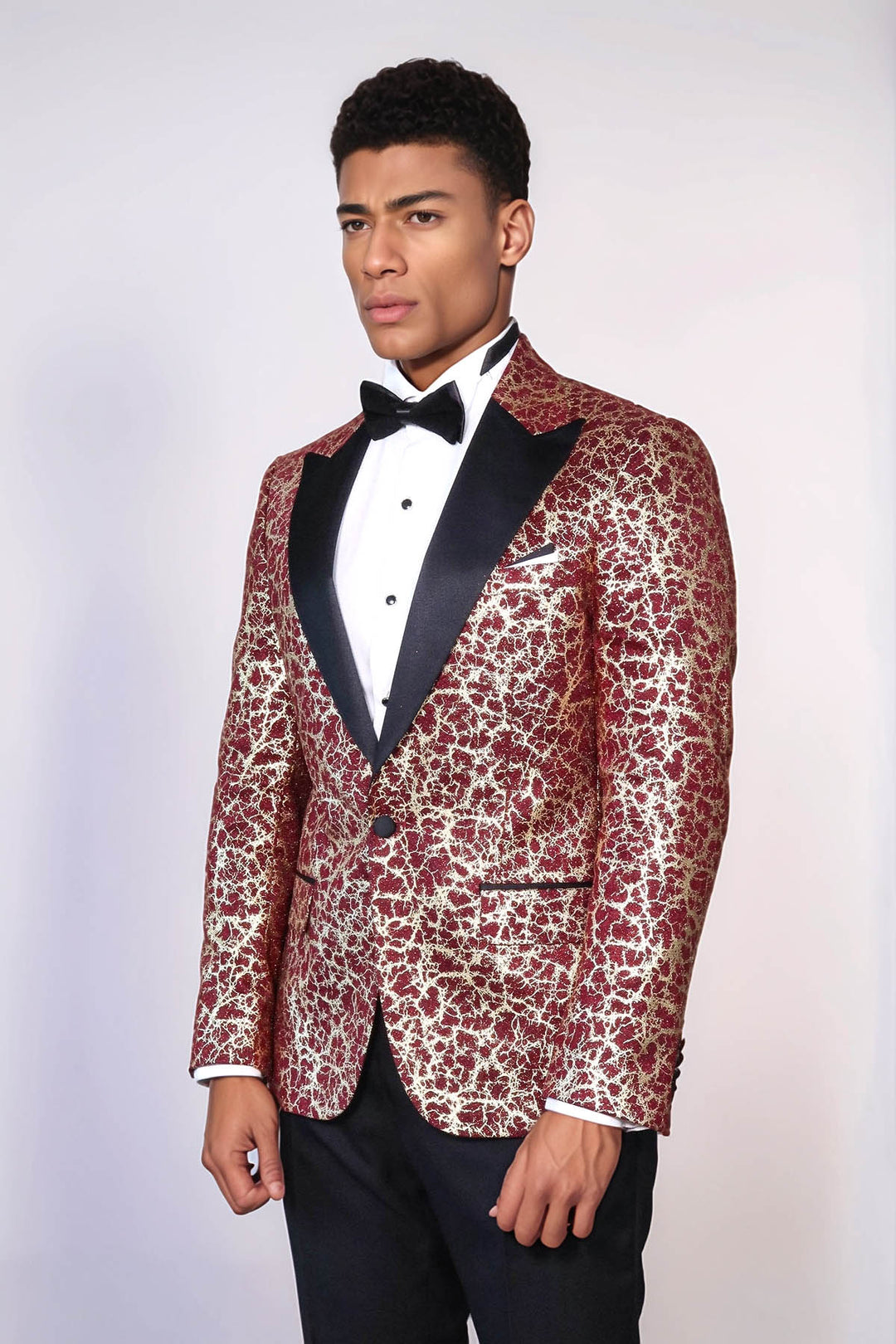 Root Pattern Peak Lapel Burgundy Men Prom Blazer and Trousers Combination Suit- Wessi