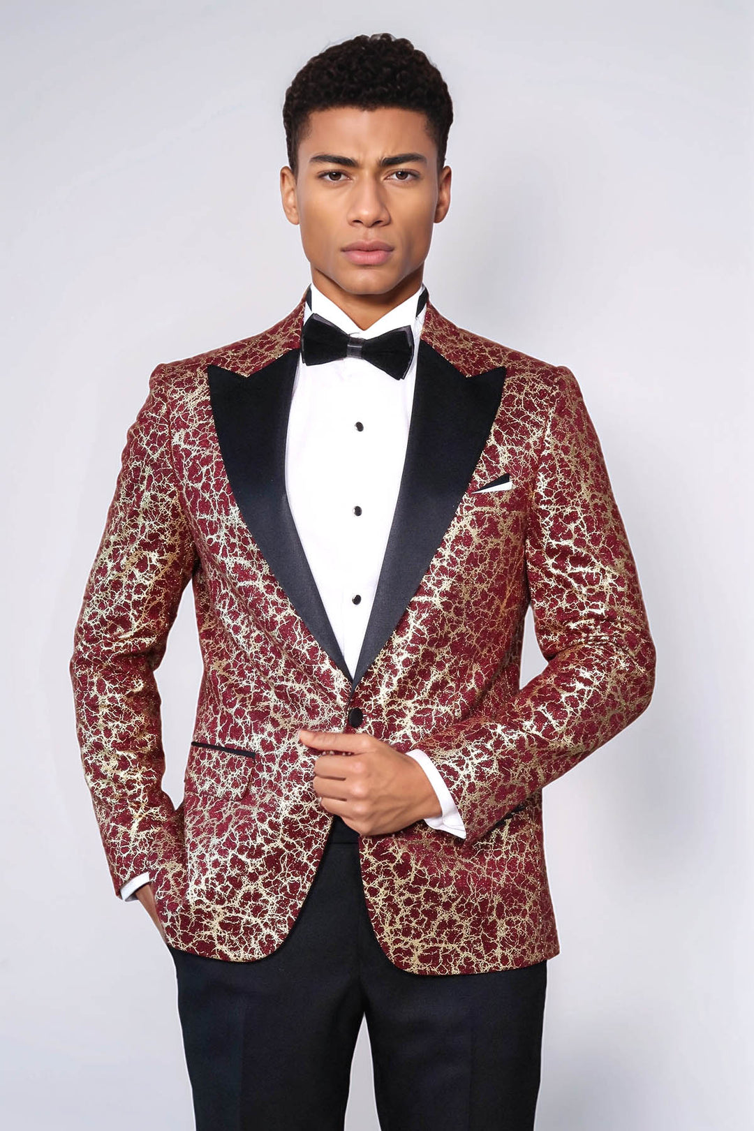 Root Pattern Peak Lapel Burgundy Men Prom Blazer and Trousers Combination Suit- Wessi