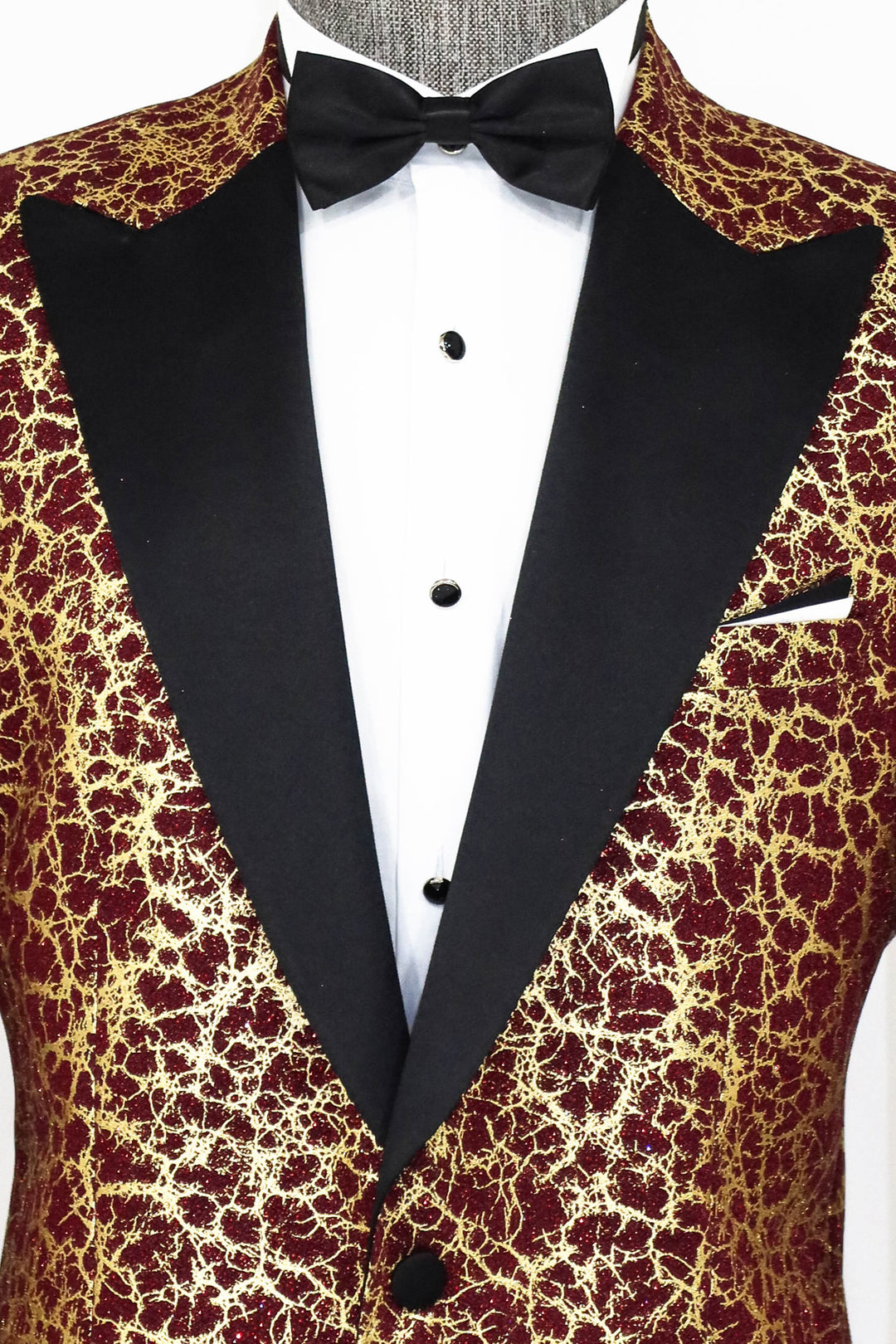 Root Pattern Peak Lapel Burgundy Men Prom Blazer and Trousers Combination - Wessi