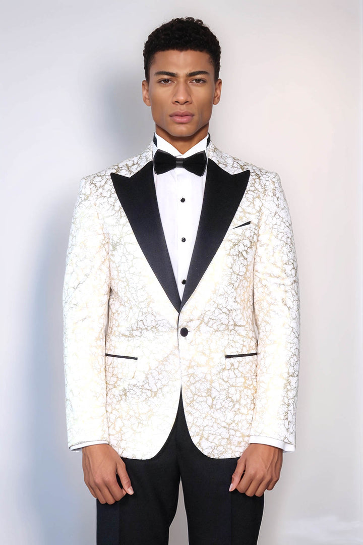 Root Pattern Peak Lapel White Men Prom Blazer and Trousers Combination Suit- Wessi