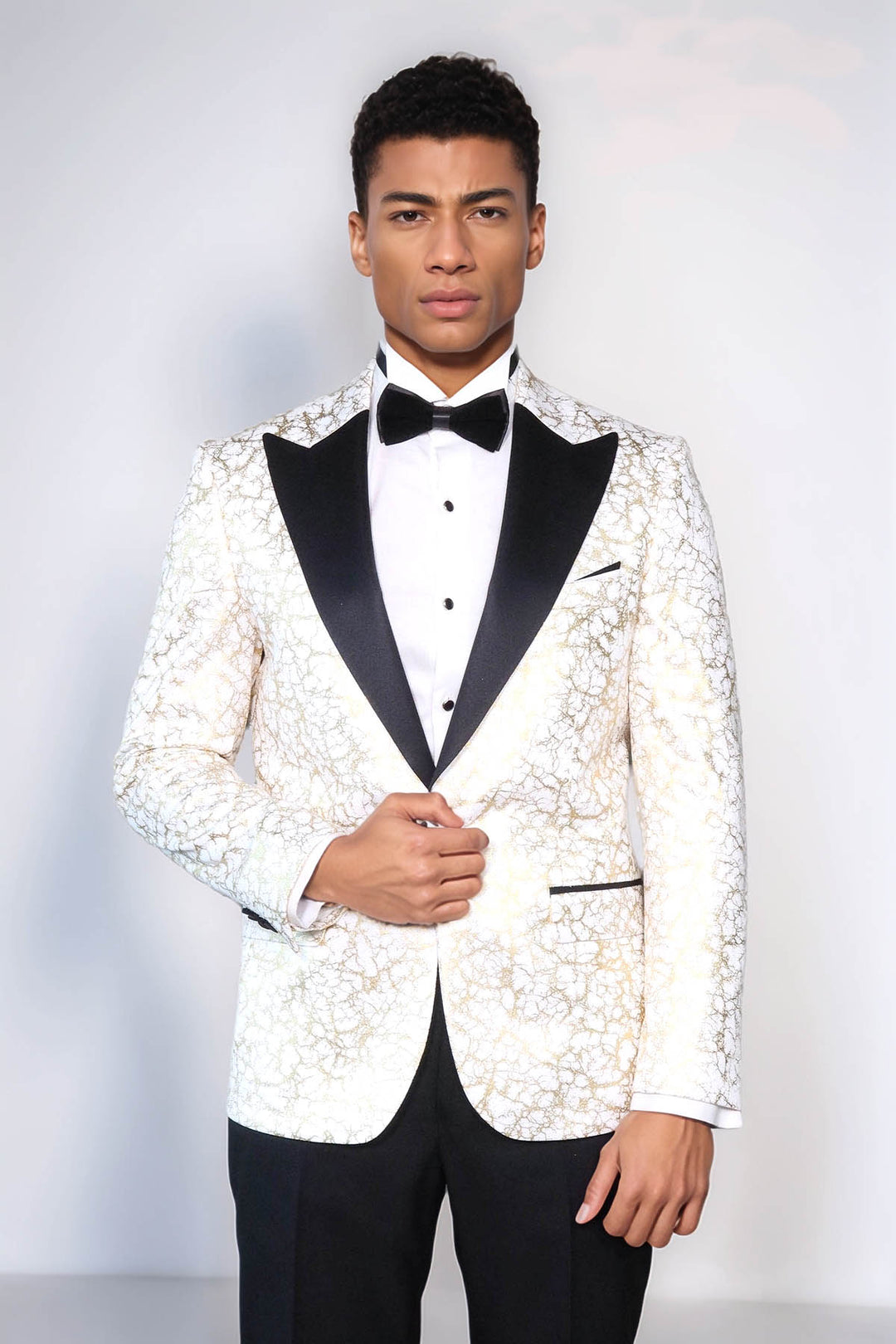 Root Pattern Peak Lapel White Men Prom Blazer and Trousers Combination Suit- Wessi