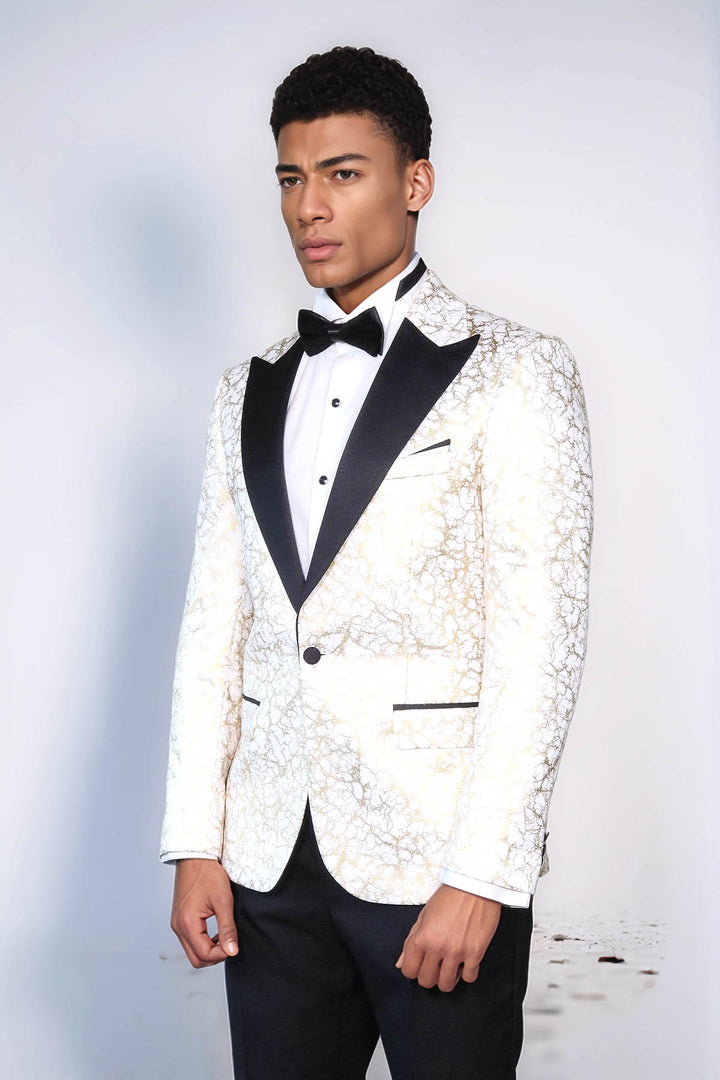 Root Pattern Peak Lapel White Men Prom Blazer and Trousers Combination Suit- Wessi