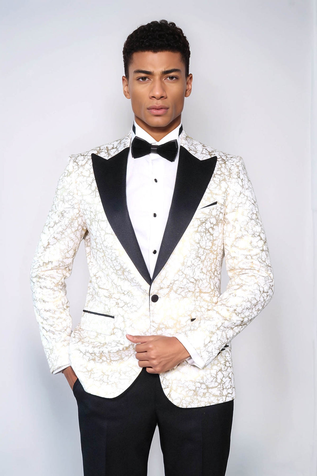 Root Pattern Peak Lapel White Men Prom Blazer and Trousers Combination Suit- Wessi