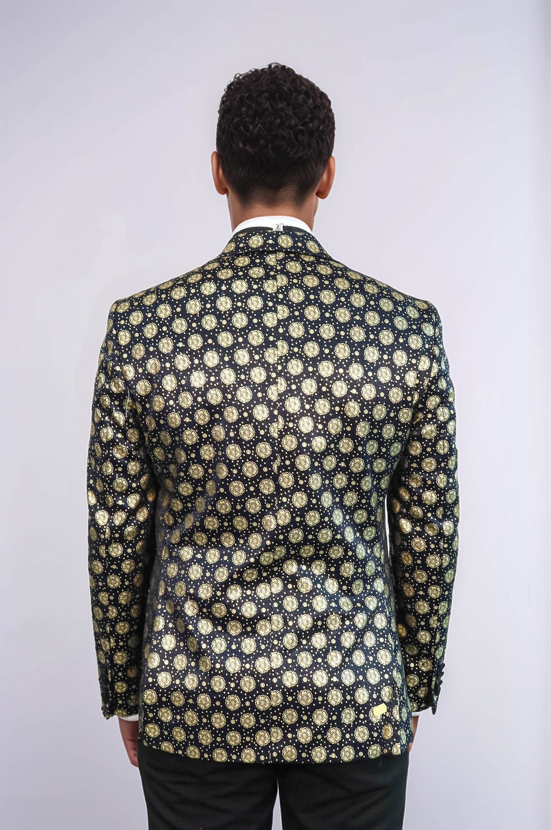 Blazer de graduación para hombre azul marino con solapa de pico y estampado floral - Wessi