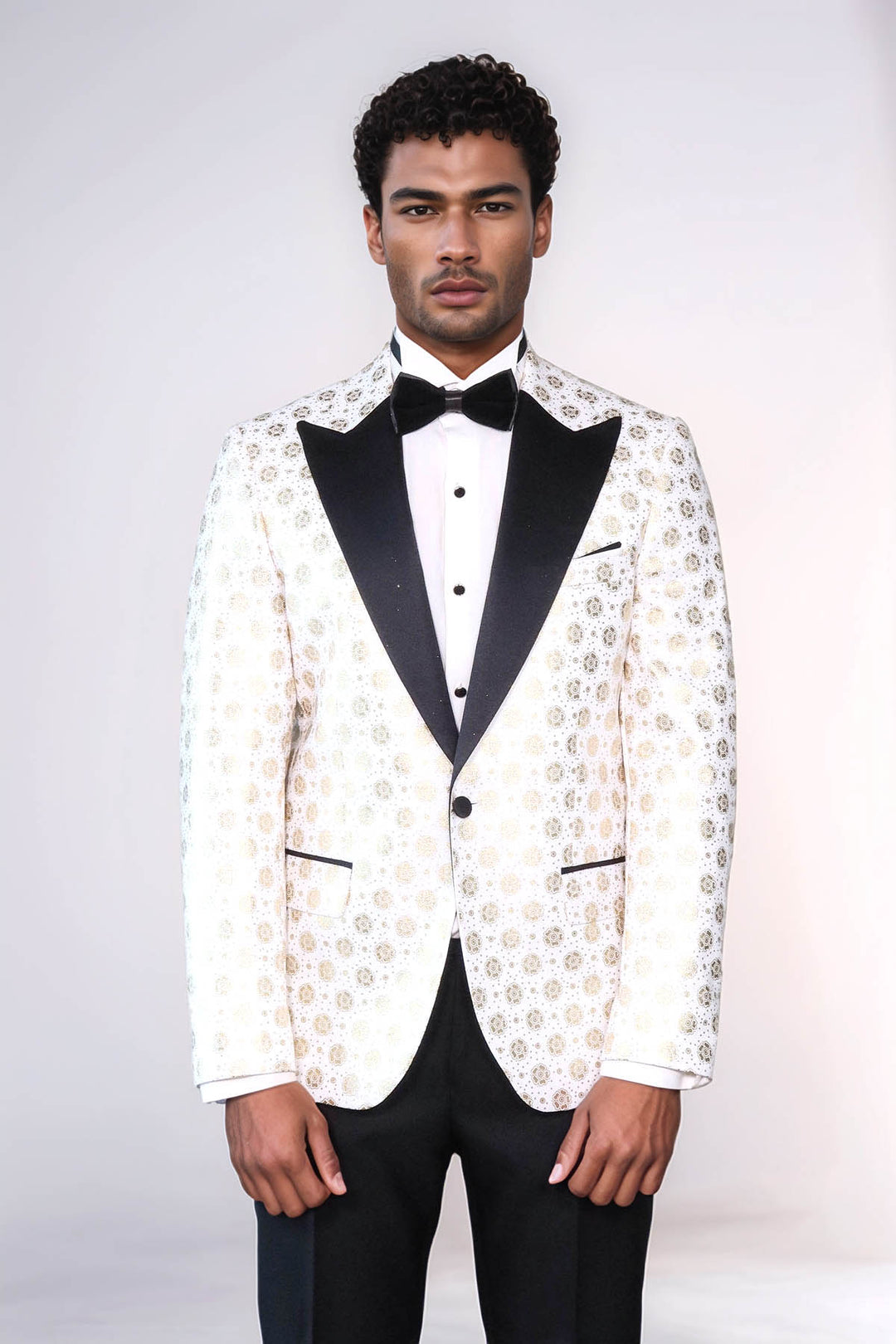 Blazer de graduación para hombre blanco con solapa de pico y estampado floral - Wessi