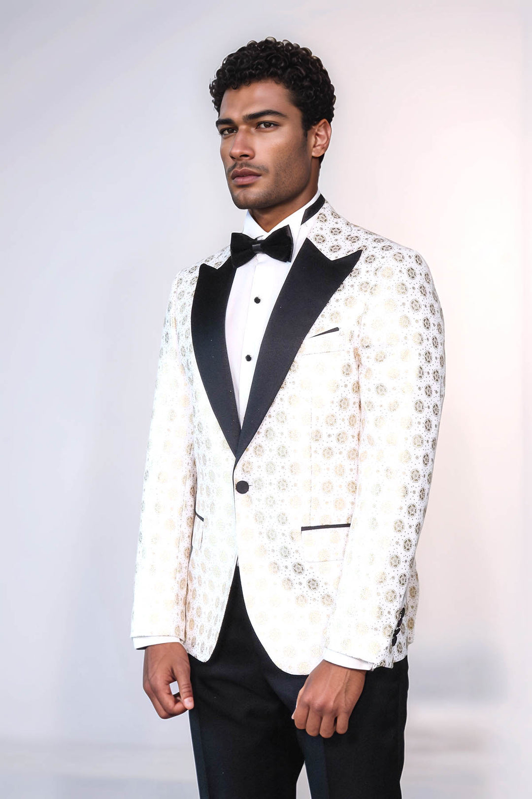 Blazer de graduación para hombre blanco con solapa de pico y estampado floral - Wessi