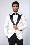 Floral Patterned Peak Lapel White Men Wedding Tuxedo Blazer - Wessi